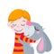 Best friends. Cute cartoons boy and rabbit. Suitable for Easter design.