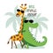 Best friends forever - cool giraffe and alligator in island