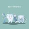 Best Friends teeth. Vector. Illustration for children dentistry and orthodontics. Image toothbrush, tooth paste , den