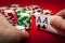 Best gamble in poker or lucky hand concept with player going all in with pocket aces two aces considered the best hand in poker