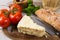 Best Italian food - fresh pecorino cheese, red wine, olive brea