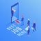 Best job here isometric vector illustration. Employment service, recruitment agency mobile application isolated 3d color
