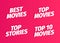 Best movies. Title headline word set. Top stories. Top 10 movies. On pink background. 3d letters. Vector color Illustration