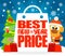Best New Year Price card with dog in costume Santa
