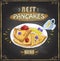 Best pancakes here, vector poster with pancakes served with berries