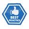 best practice with thumb up sign in blue hexagon