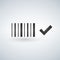 Best price bar code icon, black and white barcode icon with check mark, illustration.