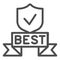 Best ribbon and checked shield line icon, Black Friday concept, Tick mark approved award sign on white background