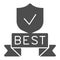 Best ribbon and checked shield solid icon, Black Friday concept, Tick mark approved award sign on white background