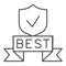 Best ribbon and checked shield thin line icon, Black Friday concept, Tick mark approved award sign on white background