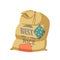 Best Rice Cartoon Sack with Funny Patches, Textile Bags with Agricultural Farm Production in Brown Bale Tied with Rope