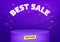 Best sale banner template. Cheap shopping, low price store promo illustration. 3D text on futuristic abstract background.