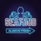 Best seafood. Fresh octopus neon sign. Vector illustration. For seafood emblem, sign, patch, shirt, menu restaurants