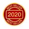 Best seller 2020 stamp. Round logo or label. Seal. Product quality. Bestseller. Round print. Top seller. Dark red and gold.