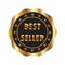 Best seller golden ribbon award icon isolated on white background. Bestseller tag sale label, badge, medal, guarantee quality