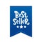 Best Seller text blue ribbon label with stars. Bestseller word. Hand drawn lettering design element