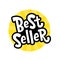 Best Seller yellow black text label. Bestseller word. Hand drawn lettering design element