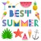 Best Summer. Trendy geometric font in Memphis style of 80s-90s. Text and elements isolated on a white background