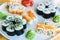 The best sushi rolls, Japanese cuisine. Different delicious kind