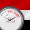 The Best Time for Visit Egypt. White Vector Clock with Slogan. Egyptian Flag Background. Analog Watch. Sphinx Icon