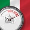 The Best Time for Visit Rome. Vector Clock with Slogan. Italian Flag Background. Analog Watch. St. Peter`s Basilica Icon