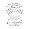 Best In Town Cafe Lunch Menu Promo Sign In Sketch Style With Burger, Design Label Black And White Template