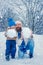 Best winter game for happy family. Happy father and son making snowman in the snow. Handmade funny snow man. Happy