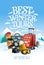 Best winter tours design concept with two big suitcases, snowboard, ski goggles,