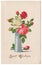 Best Wishes Roses in Vase Vintage Postcard