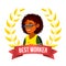 Best Worker Employee Vector. Afro American Woman. Award Of The Month. Gold Wreath. Victory Business Cartoon Illustration
