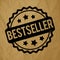 Bestseller rubber stamp award vector black on a crumpled paper brown background.