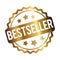 Bestseller rubber stamp award vector gold on a white background.