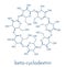 Beta-cyclodextrin molecule. Used in pharmaceuticals, food, deodorizing products, etc. Composed of glucose molecules. Skeletal.