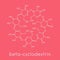 Beta-cyclodextrin molecule. Used in pharmaceuticals, food, deodorizing products, etc. Composed of glucose molecules. Skeletal.