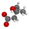 Beta-hydroxy beta-methylbutyric acid (HMB) leucine metabolite molecule. 3D rendering.  Used as supplement, may increase strength