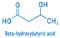 Beta-hydroxybutyric acid or beta-hydroxybutyrate molecule. Skeletal formula.
