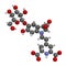 Betanin or beetrood red plant pigment molecule. 3D rendering. Atoms are represented as spheres with conventional color coding: