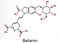 Betanin, molecule. It is betalain plant pigment, red glycosidic food dye, E162. Skeletal chemical formula