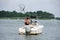 Bethany Beach, Delaware, U.S - July 4, 2020 - Anglers on the small boat fishing for flounder near Indian River Inlet