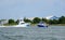 Bethany Beach, Delaware, U.S.A - September 2, 2019 - Fishing boats on the Indian River Inlet in the hot summer day