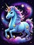 A beuatiful unicorn with the galaxy themed, surrounded by stars, design, art, fantasy