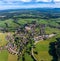 Beuerberg Bavaria. Alps Mountains in the back. Aerial Drone panorama
