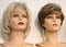 Beutiful Female mannequin head wearing blonde wig. Model.Hair salon