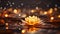 Beutiful water lily floating on the dark sparkling background