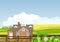 Beutifull house on the green meadow, rural agricultural scene, vector illustration
