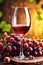 beverage food drink glass autumn wine bottle winery background alcohol grape. Generative AI.