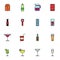 Beverages and drinks filled outline icons set