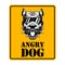 Beware of the dog. Sign with with angry dog head. Design element for poster,card, banner, sign, emblem.