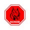 Beware of the dog. Sign with with angry dog head. Design element for poster,card, banner, sign, emblem.