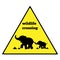 Beware elephant traffic sign. Elephant warning traffic sign. Warning traffic sign isolated on a white background. Wildlife Crossin